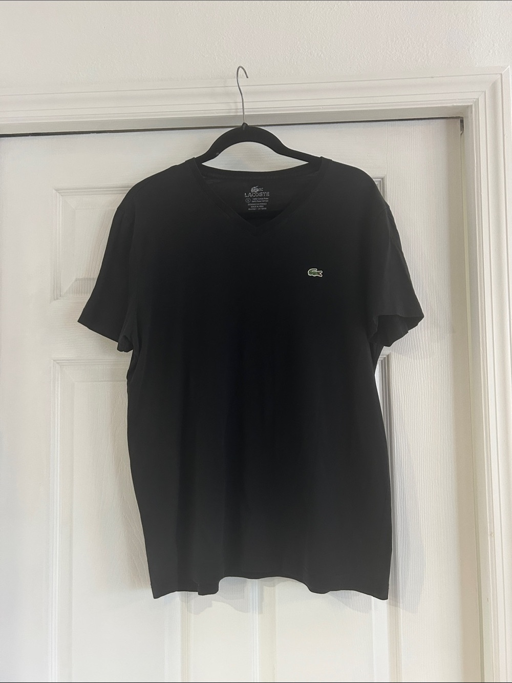 Lacoste Black V-Neck Tee with Green Crocodile Logo size 5